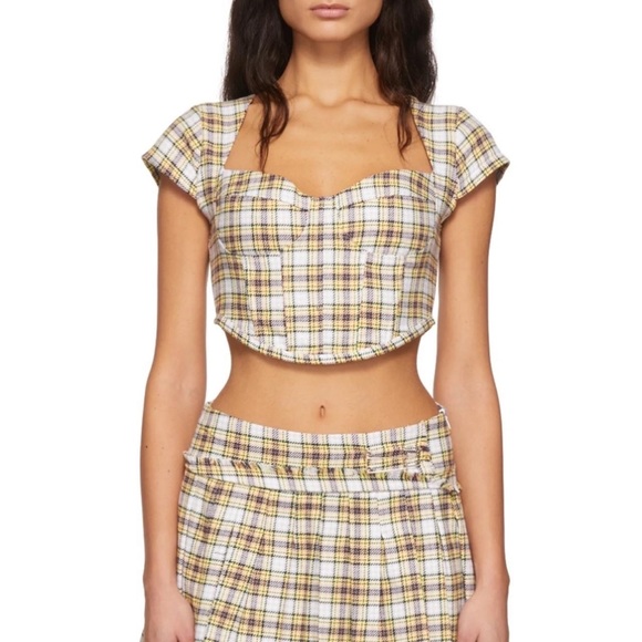 Danielle Guizio White Plaid Corset Top in Yellow and Lime, size S - Picture 1 of 5